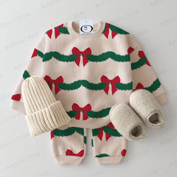 Baby Christmas Wreath Sweatshirt 2-piece Beige Set