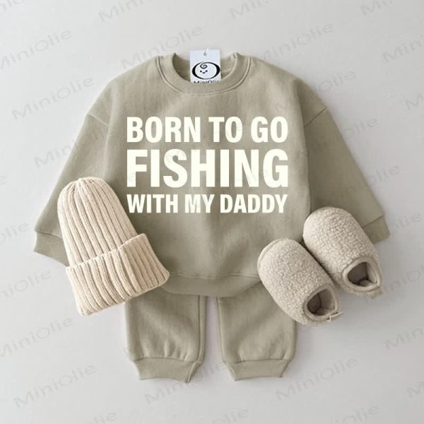 BORN TO GO FISHING WITH MY DADDY Baby Grey Green 2-piece Set