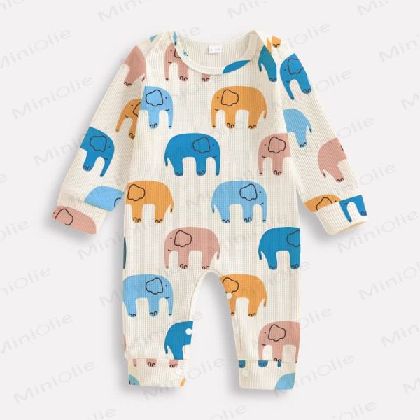 Baby Elephant Waffle Beige Romper