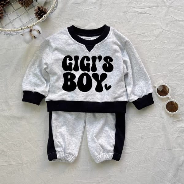 GIGI'S BOY Baby Heart Grey Splicing  2-piece Set