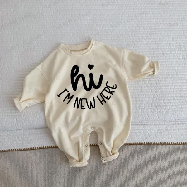 HI I'M NEW HERE Baby Toddler Beige Romper
