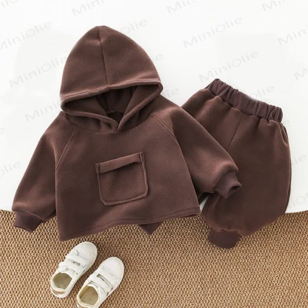 Toddler Kid Solid Color Fleece Lined 2-piece Set