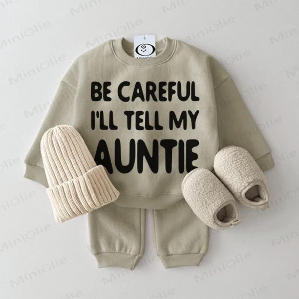 BE CAREFUL I'LL TELL MY AUNTIE Baby Grey Green 2-piece Set