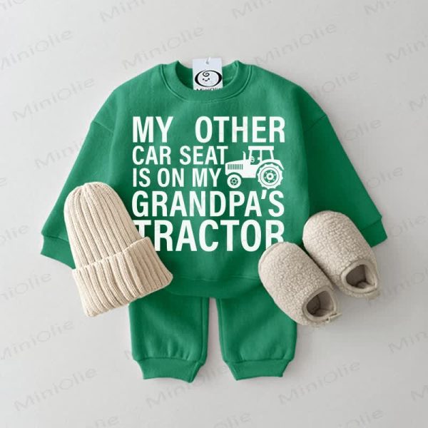 MY OTHER CAR SEAT IS ON MY GRANDPA'S TRACTOR Baby Simple Sweatshirt 2-piece Green Set