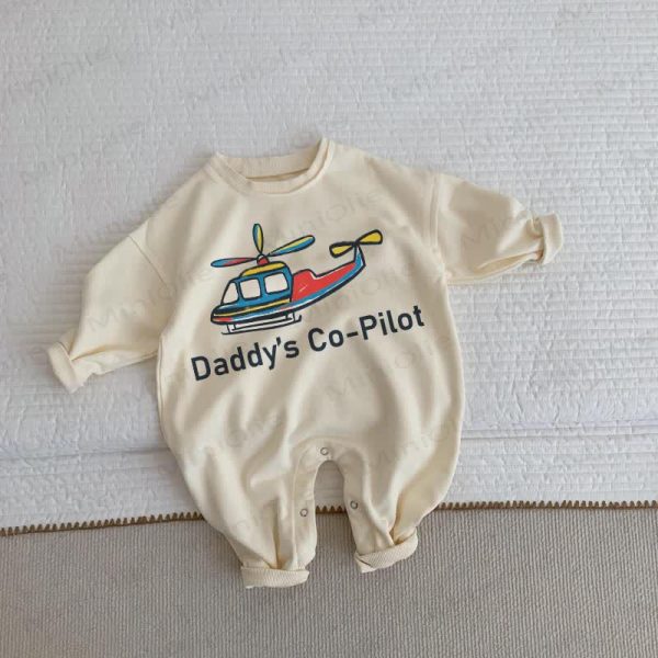 DADDY'S CO-PILOT Baby Toddler Beige Romper