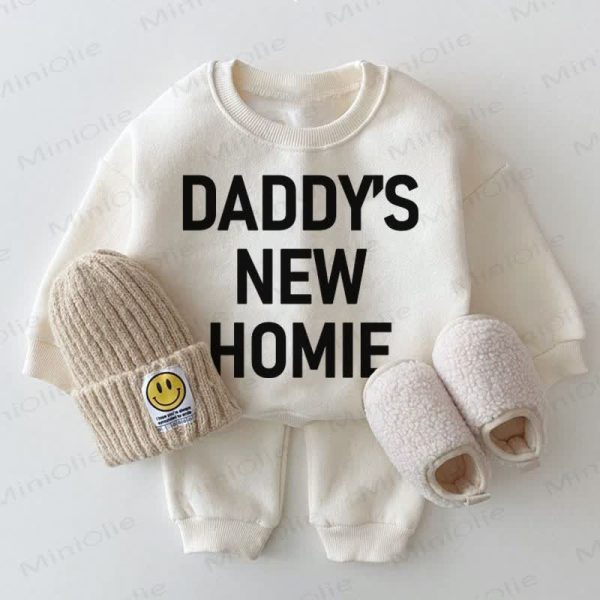 DADDY'S NEW HOMIE Baby White Sweatshirt 2-piece Set