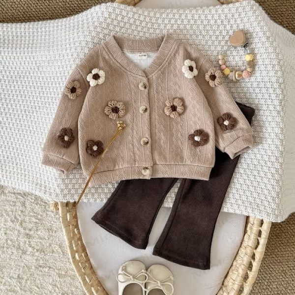 Baby Flower Knit Dark Brown 2-piece Set