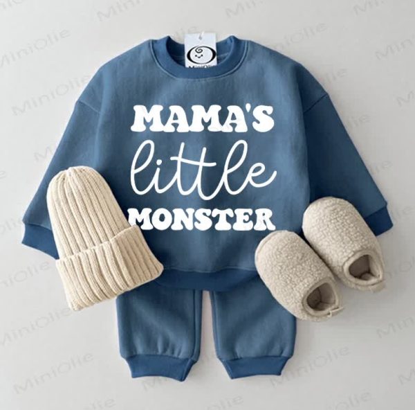 MAMA'S LITTLE MONSTER Baby Sweatshirt 2-piece Blue Set