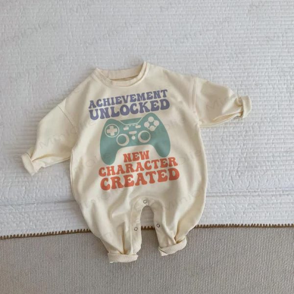 ACHIEVEMENT UNLOCKED NEW CHARACTER CREATED Baby Toddler Game Beige Romper
