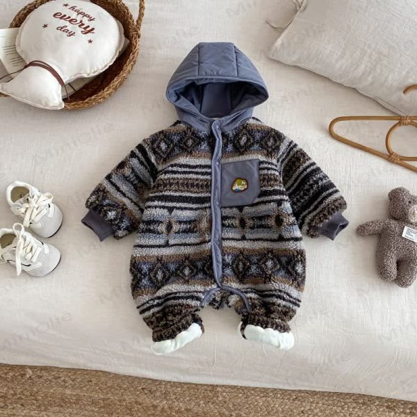 Baby Lamb Fleece Retro Hooded Romper