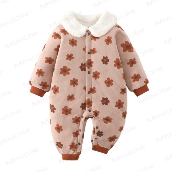 Baby Girl's Quilted Warm Collared Romper