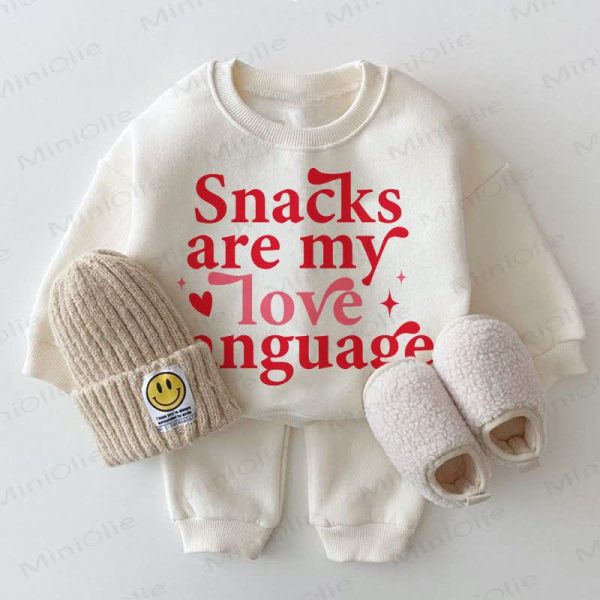 SNACKS ARE MY LOVE LANGUAGE Baby White Sweatshirt 2-piece Set