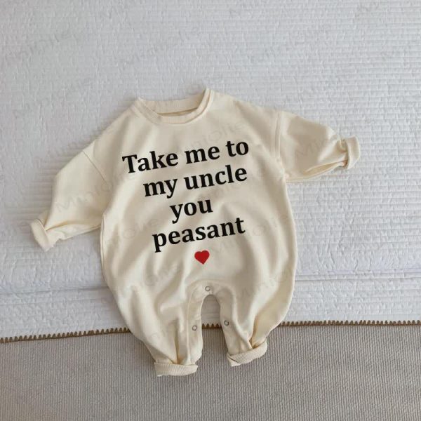 TAKE ME TO MY UNCLE YOU PEASANT Baby Toddler Beige Romper