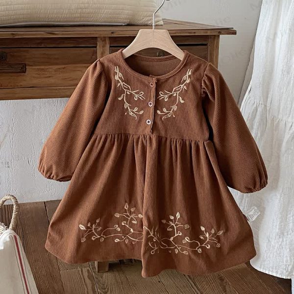 Baby Embroidered Flower Dark Brown Dress