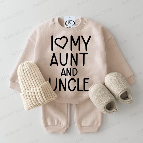I ❤ MY AUNT AND UNCLE Baby Sweatshirt 2-piece Beige Set