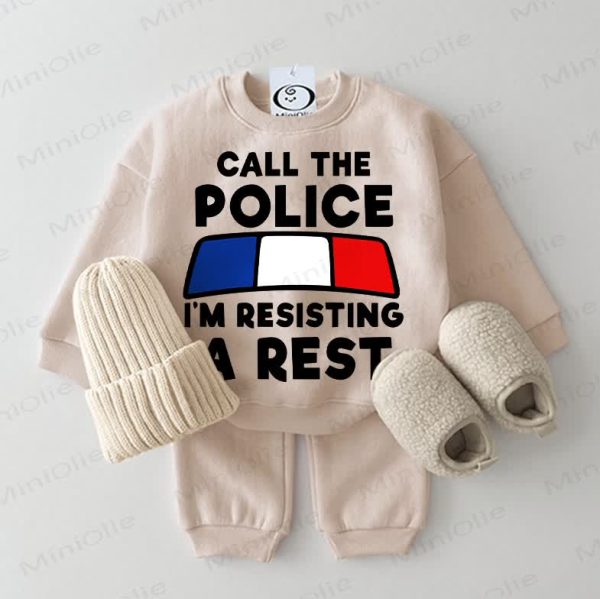CALL THE POLICE I'M RESISTING A REST Baby Sweatshirt 2-piece Beige Set