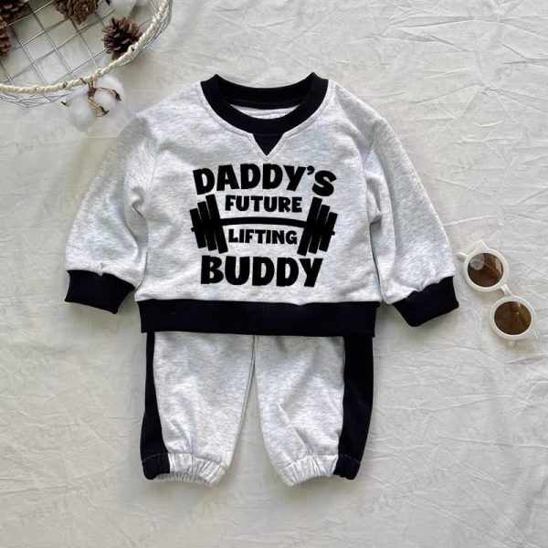 DADDY'S FUTURE LIFTING BUDDY Baby Grey Splicing  2-piece Set