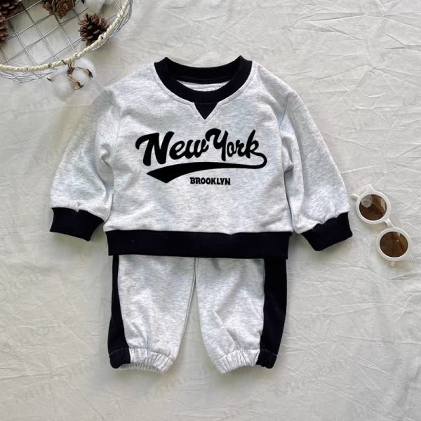NEW YORK BROOKLYN Baby Grey Splicing  2-piece Set
