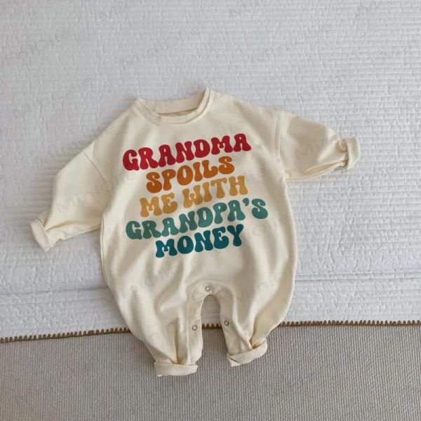 GRANDMA SPOILS ME WITH GRANDPA'S MONEY Baby Toddler Beige Romper