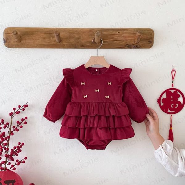 Baby Bow Red Skirted Bodysuit