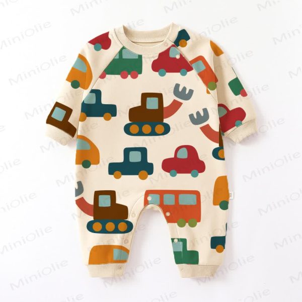 Baby Colored Cartoon Cars Beige Romper