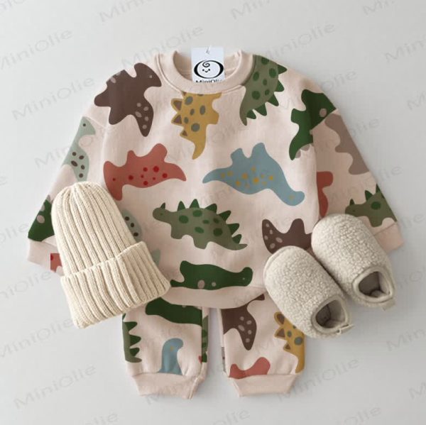 Baby Colorful Dinosaurs Sweatshirt 2-piece Beige Set