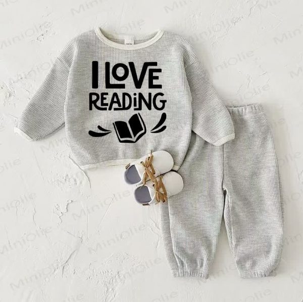 I LOVE READING Baby Waffle 2-piece Light Grey Set