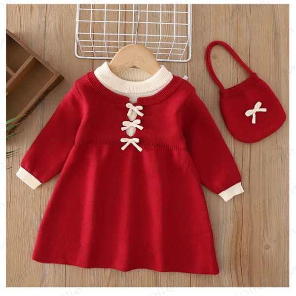 Toddler Girl Bow Knit Christmas Dress