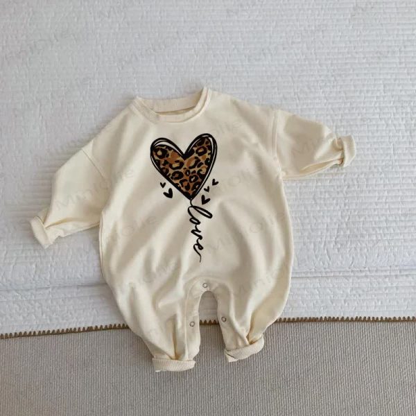 Baby Toddler Beige Heart Leopard Print Romper