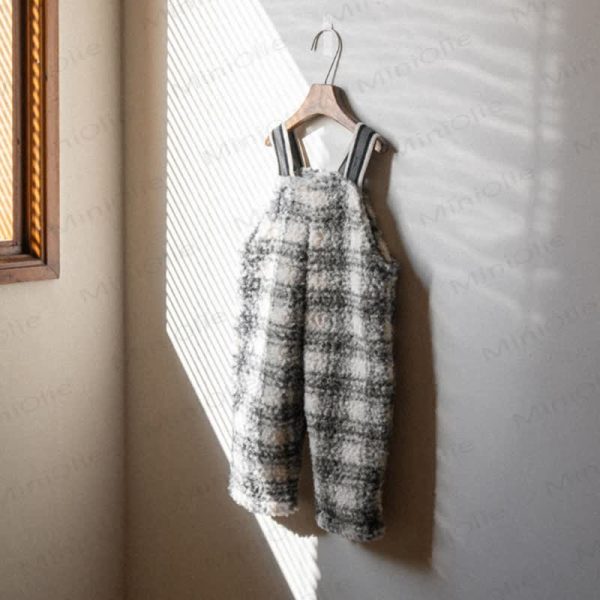 Baby Beige Bunny/ Dark Blue Plaid Fleece Overalls