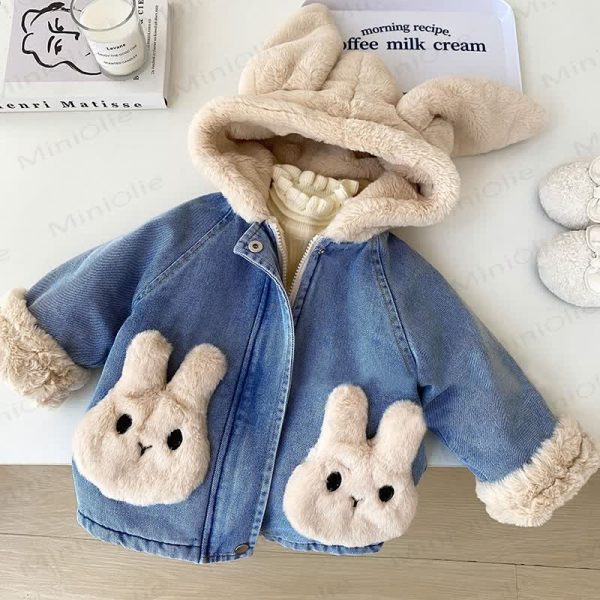 Kids Girl Bunny Cowboy Hoodie Fleece Outerwear