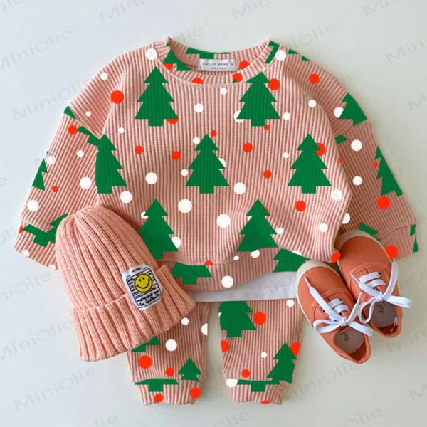 Baby Waffle Christmas Tree Sweatshirt 2-piece Set