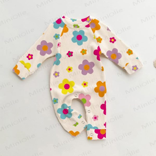 Baby Waffle Dopamine Flowers Romper