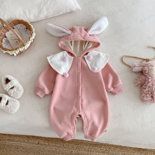 Baby Bunny Cute Shawl Fleece Romper