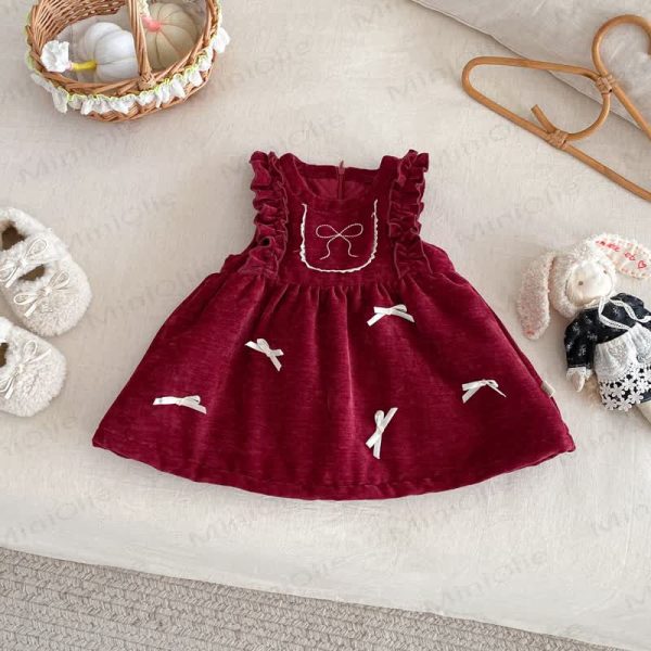Baby Toddler Girl Bow Flying Sleeves Dress & Knit Top