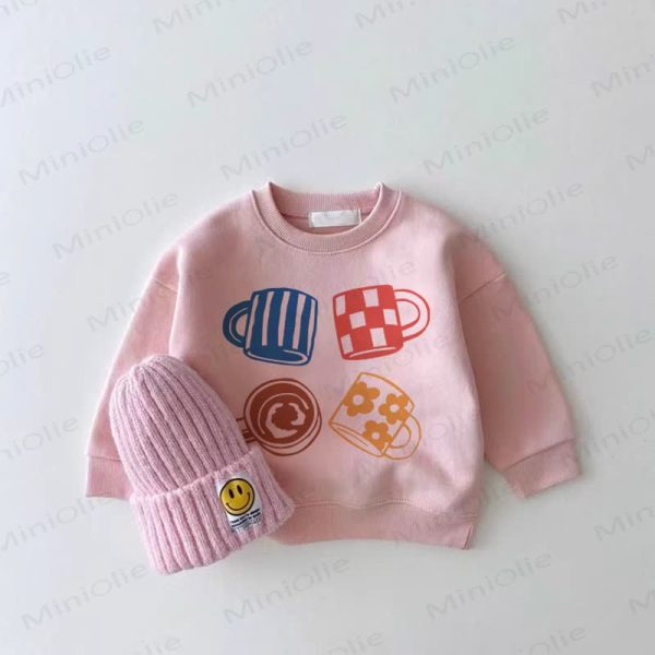 Baby Girl Cup Flower Check Pink Sweatshirt