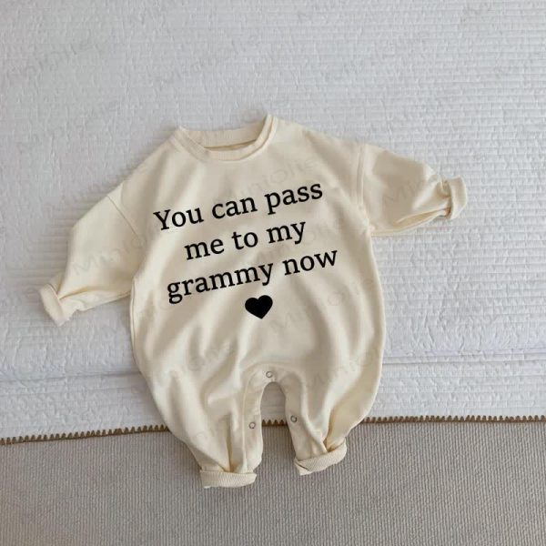 YOU CAN PASS ME TO MY GRAMMY NOW Baby Beige Romper