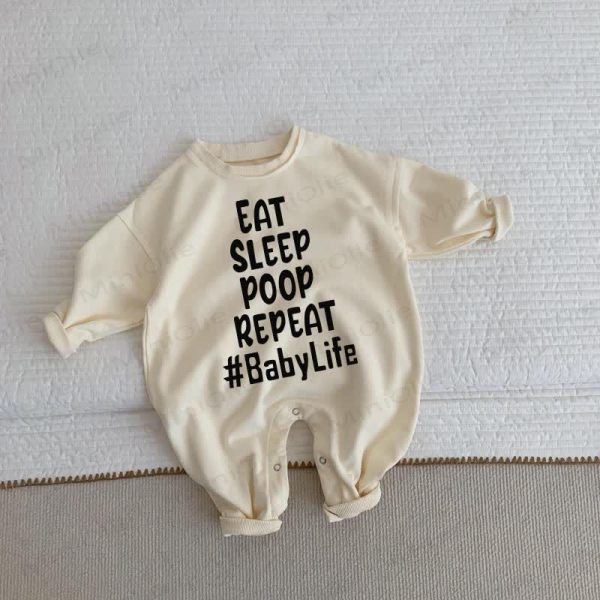 EAT SLEEP POOP REPEAT #BABYLIFE Baby Beige Romper