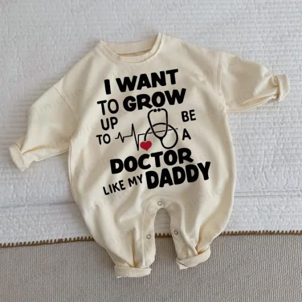 I WANT TO GROW UP TO BE A DOCTOR LIKE MY DADDY Baby Beige Romper