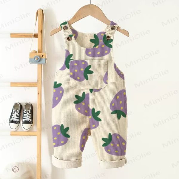 Baby Toddler Purple Strawberry Beige Corduroy Overalls