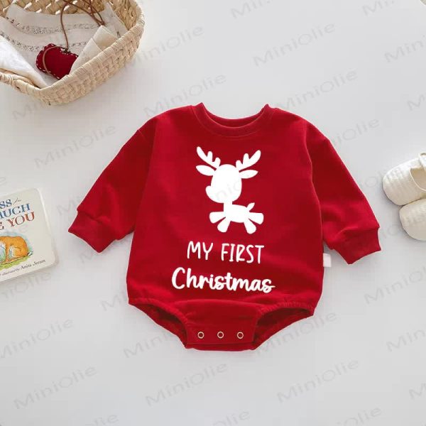 MY FIRST CHRISTMAS Baby Deer Red Bodysuit