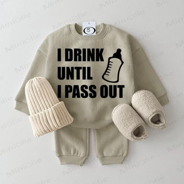 I DRINK UNTIL I PASS OUT Baby Sweatshirt 2-piece Grey Green Set