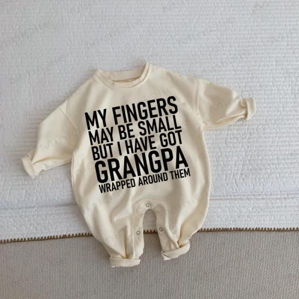 MY FINGERS MAY BE SMALL BUT I HAVE GOT GRANGPA WRAPPED AROUND THRM Baby Toddler Beige Romper