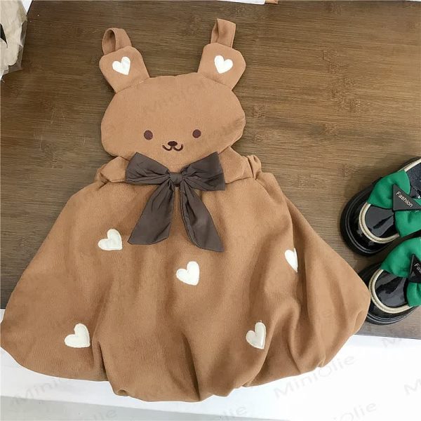 Toddler Girl Bow Bear Heart Sleeveless Bud Dress