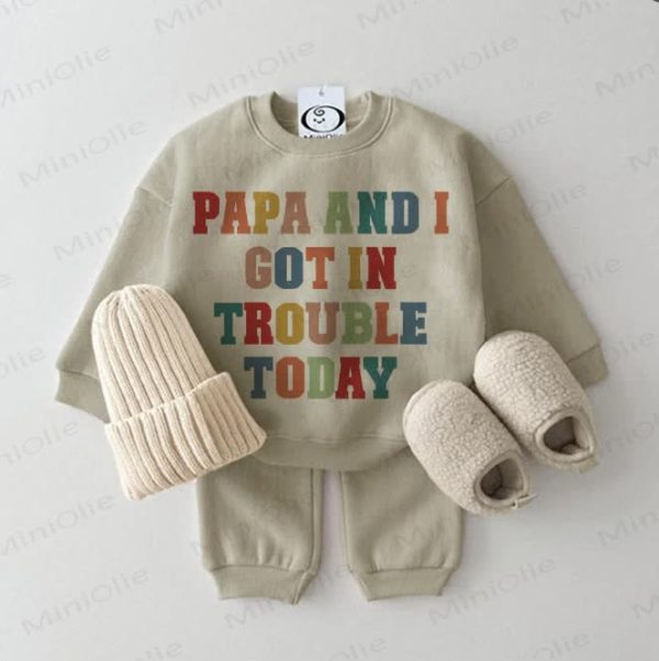 PAPA AND I GOT IN TROUBLE TODAY Baby Sweatshirt 2-piece Grey Green Set