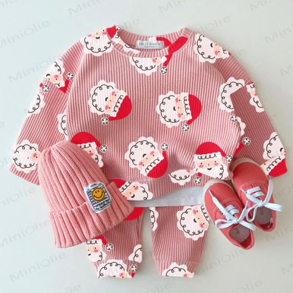 Baby Waffle Christmas Santa Claus Sweatshirt 2-piece Set