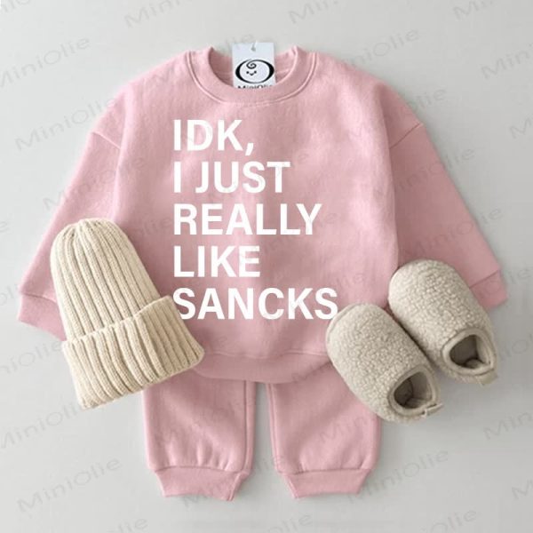 IDK, I JUST REALLY LIKE SANCKS Baby Sweatshirt 2-piece Pink Set