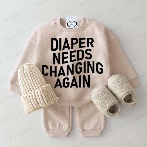 DIAPER NEEDS CHANGING AGAIN Baby Beige 2-piece Set
