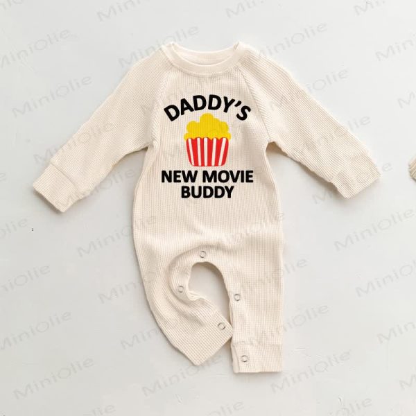 DADDY'S NEW MOVIE BUDDY Baby Waffle Beige Romper