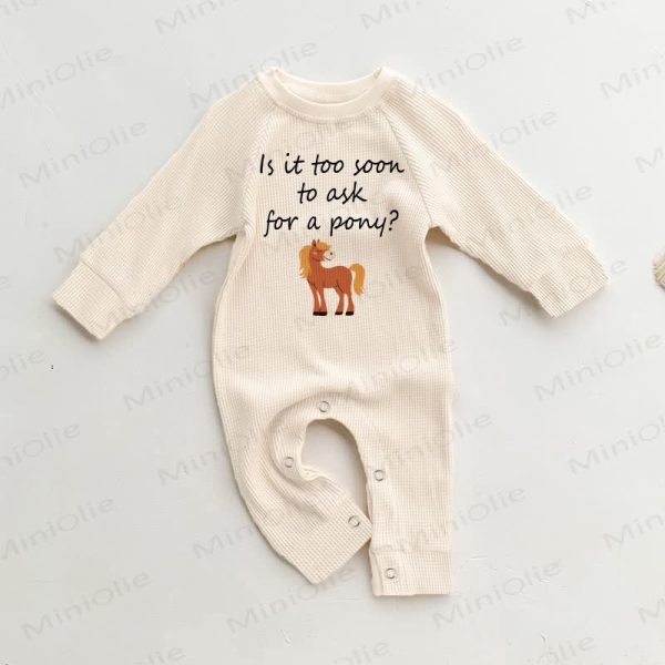 IS IT TOO SOON TO ASK FOR A PONY? Baby Waffle Beige Romper